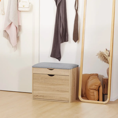 HOMCOM Entryway Shoe Bench with Cushion Storage Cabinet for Living Room Natural by HOMCOM