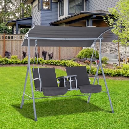 Steel Frame 2-Seater Swing Chair w/ Table Grey by Outsunny