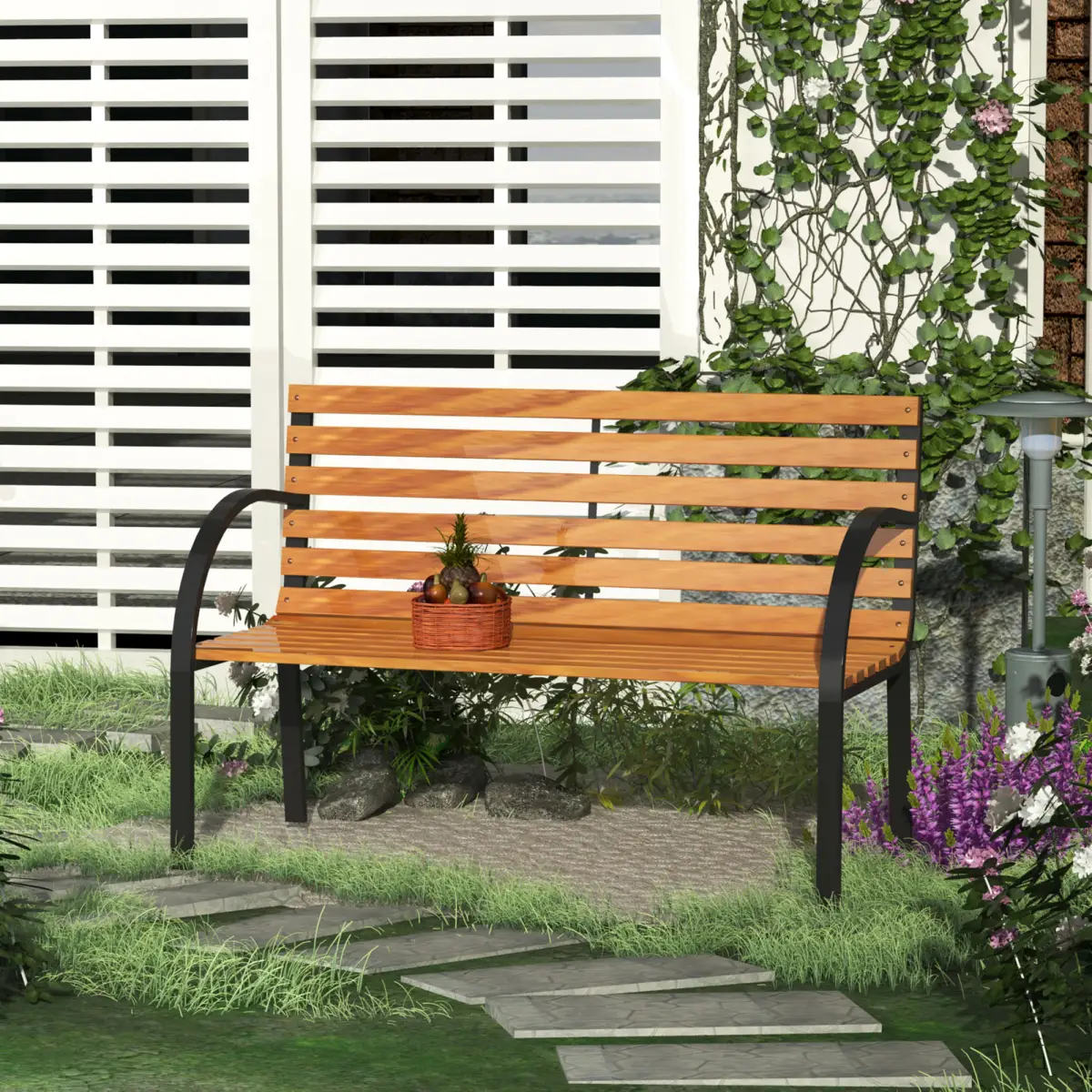 Garden Bench, 122Lx60Wx80H cm-Steel/Wood by Outsunny
