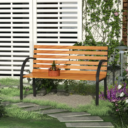 Garden Bench, 122Lx60Wx80H cm-Steel/Wood by Outsunny