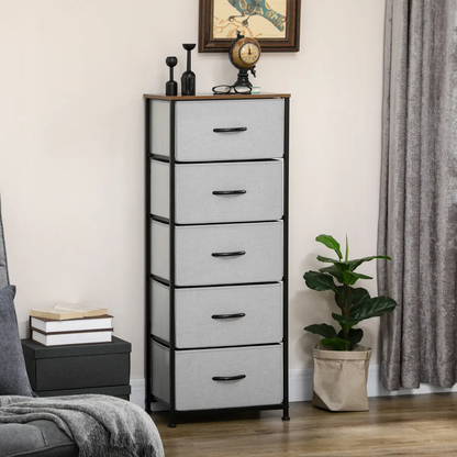 HOMCOM 5 Drawer Fabric Chest of Drawers w/ Wooden Top for Closet Hallway Grey by HOMCOM