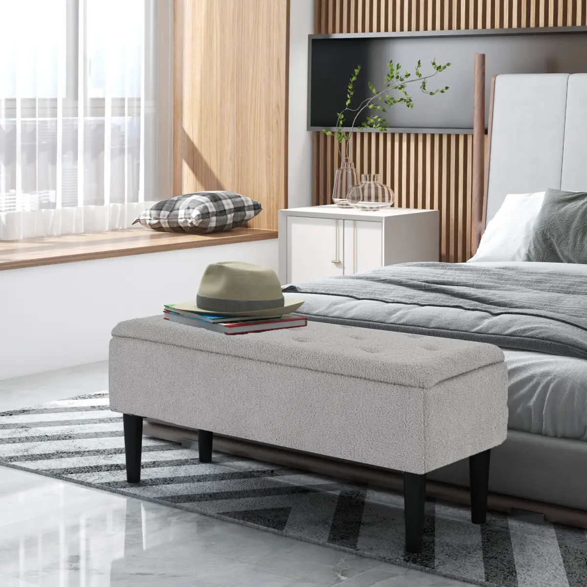 HOMCOM 15" Ottoman Storage Box with Wooden Legs and 47L Storage Capacity, Grey by HOMCOM