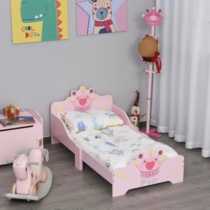 Kids Wooden Princess Crown & Flower Single Bed Safety Side Rails Slats by Homcom