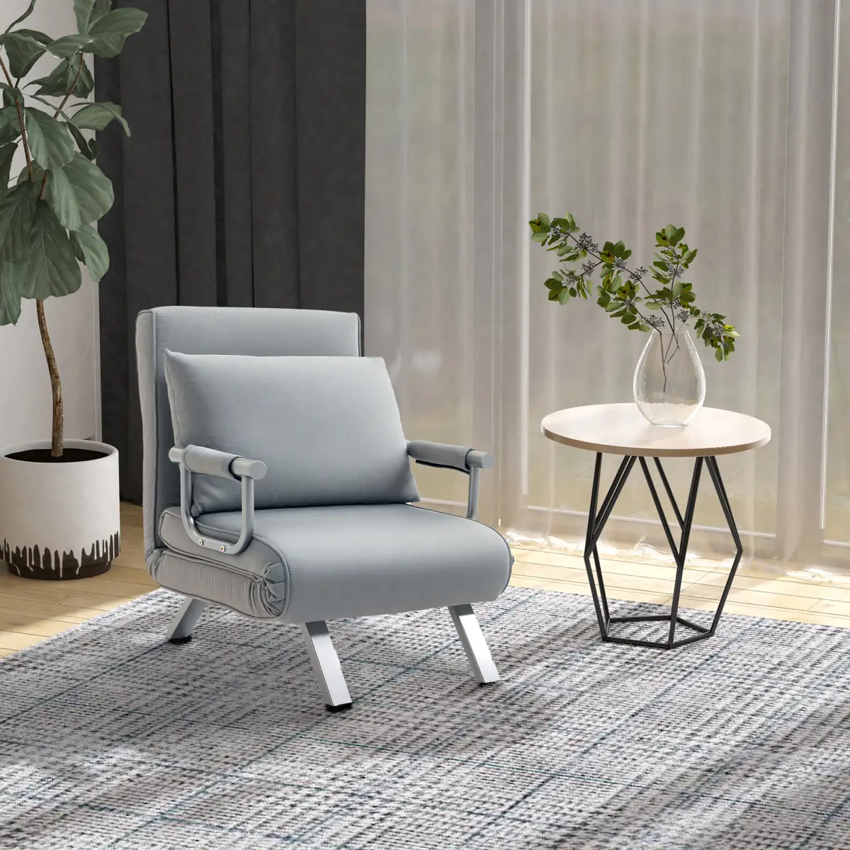 Sofa Bed Foldable Portable Armchair Sleeper Lounge Pillow Light Grey by HOMCOM