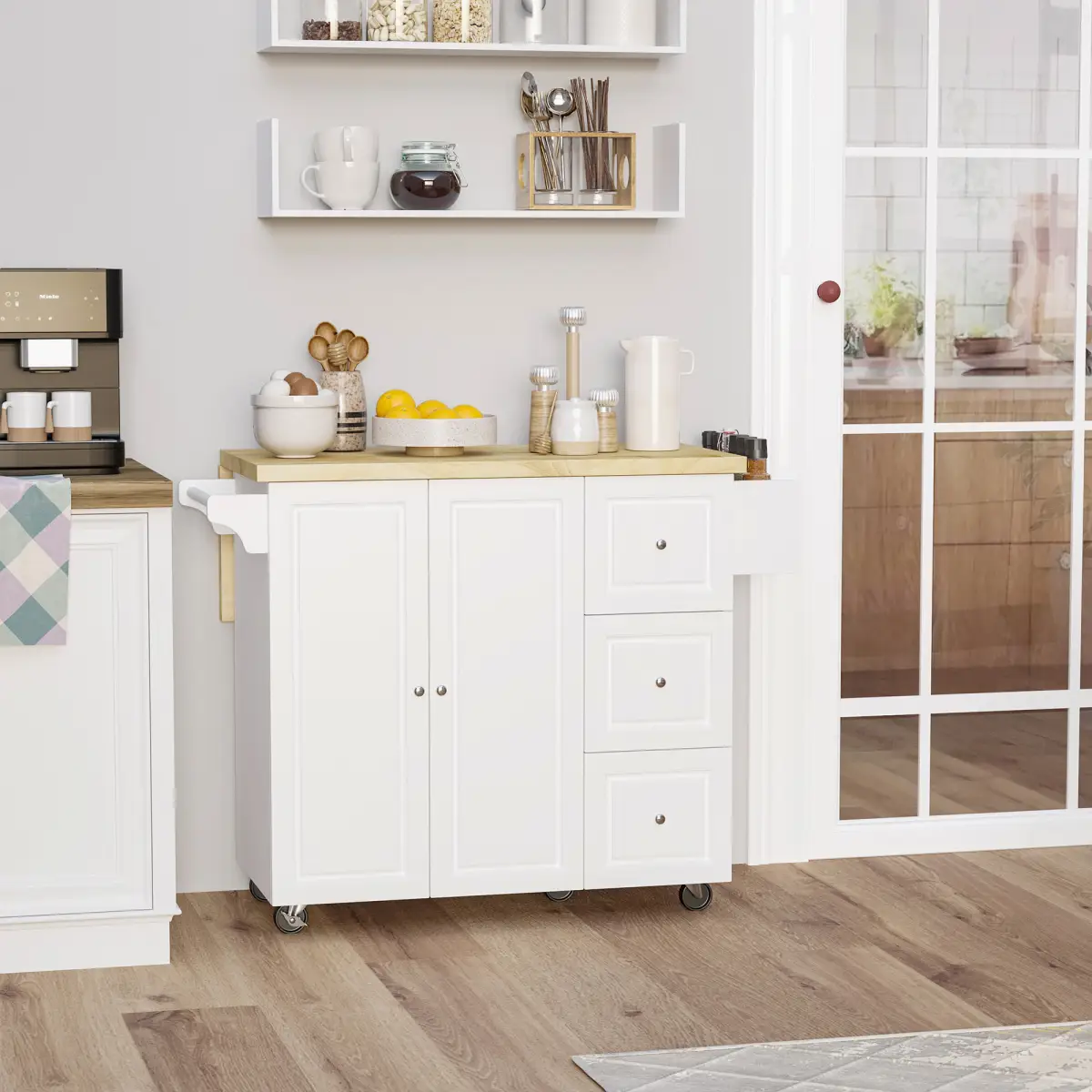 Drop-Leaf Kitchen Island on Wheels Utility Storage Cart with Drawers & Cabinet by Unbranded