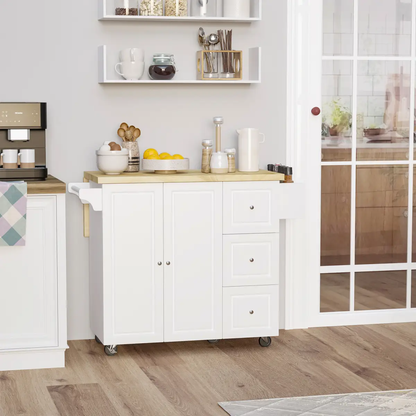 Drop-Leaf Kitchen Island on Wheels Utility Storage Cart with Drawers & Cabinet by Unbranded