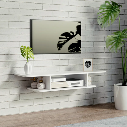 Floating TV Unit Stand Wall Mount Media Console with Storage Shelf, White by Unbranded