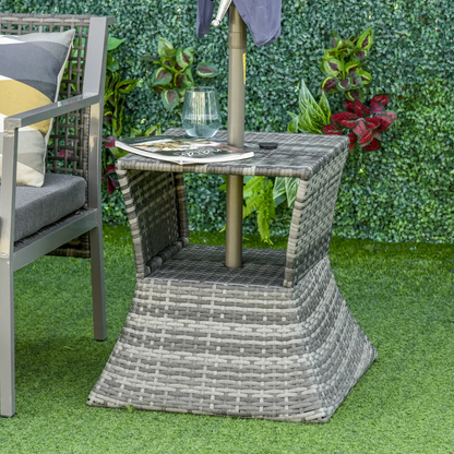 Outsunny Rattan Wicker Tea Coffee Table w/ Umbrella Hole and Storage Space Grey by Outsunny