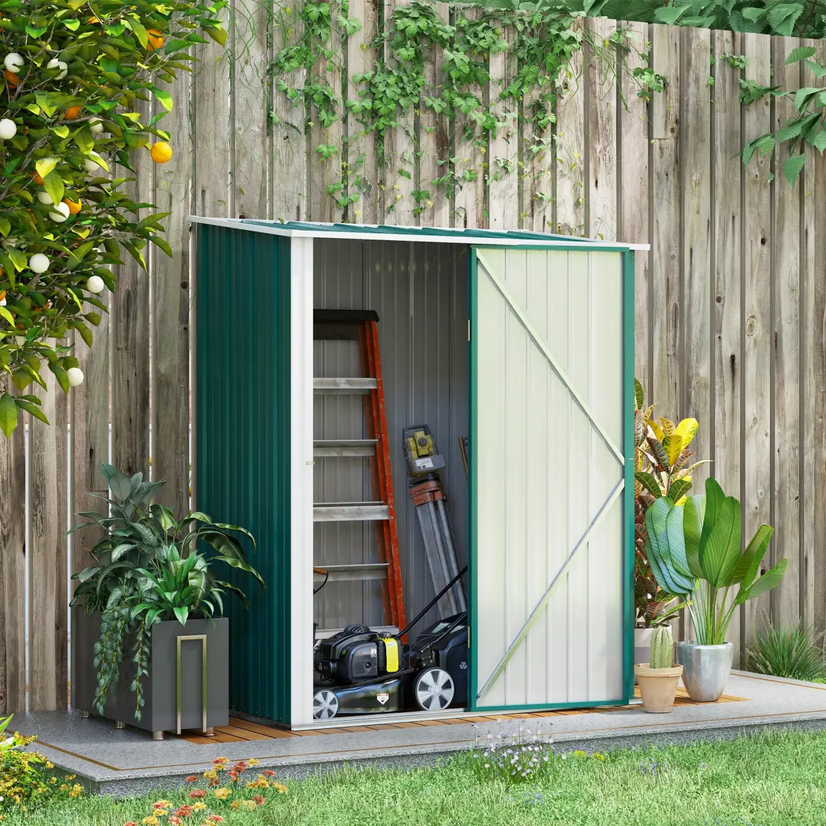 Outsunny Outdoor Storage Shed Steel Garden Shed w/ Lockable Door for Garden by Outsunny