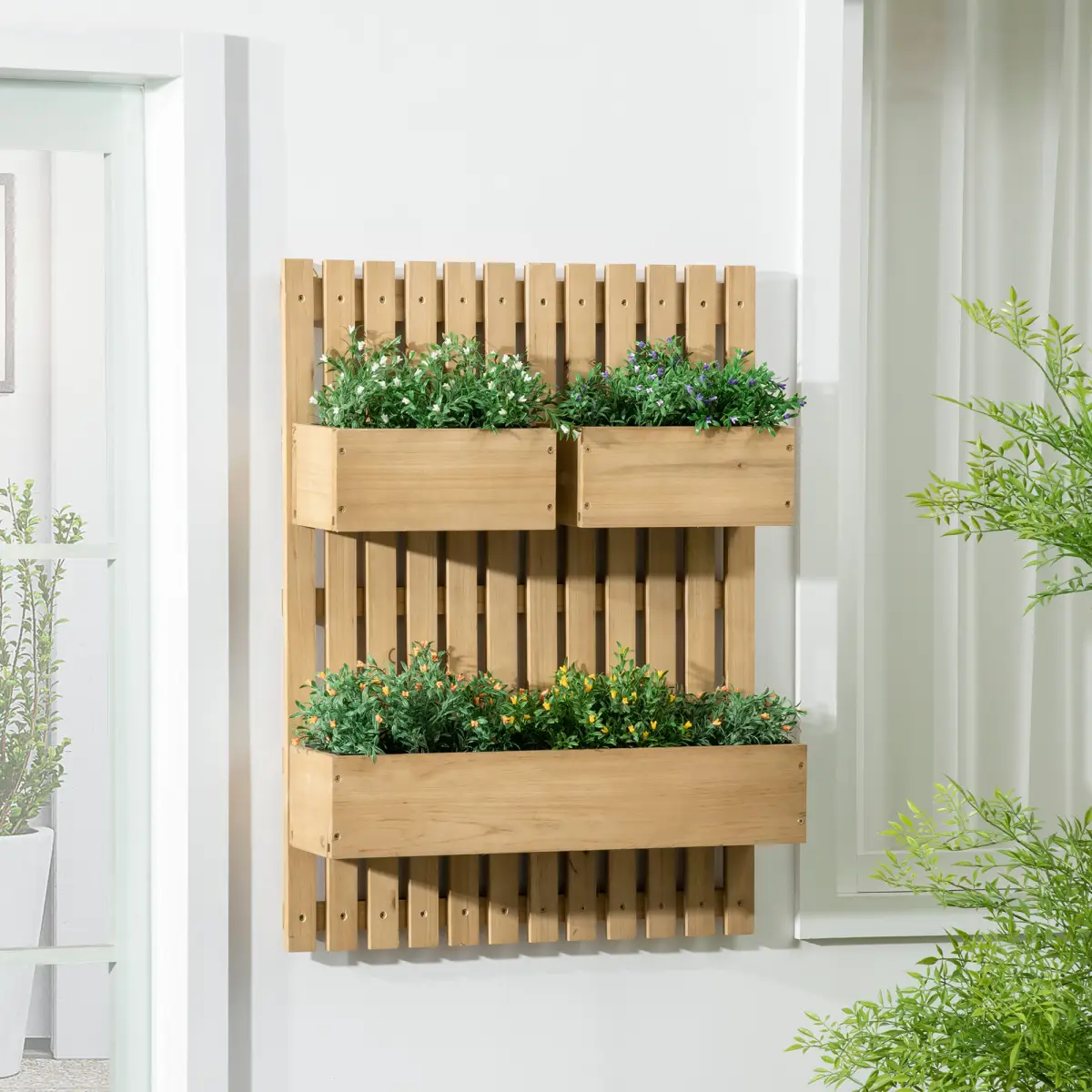 Outsunny Wooden Garden Planters with Trellis Wall-mounted Raised Garden Bed by Outsunny