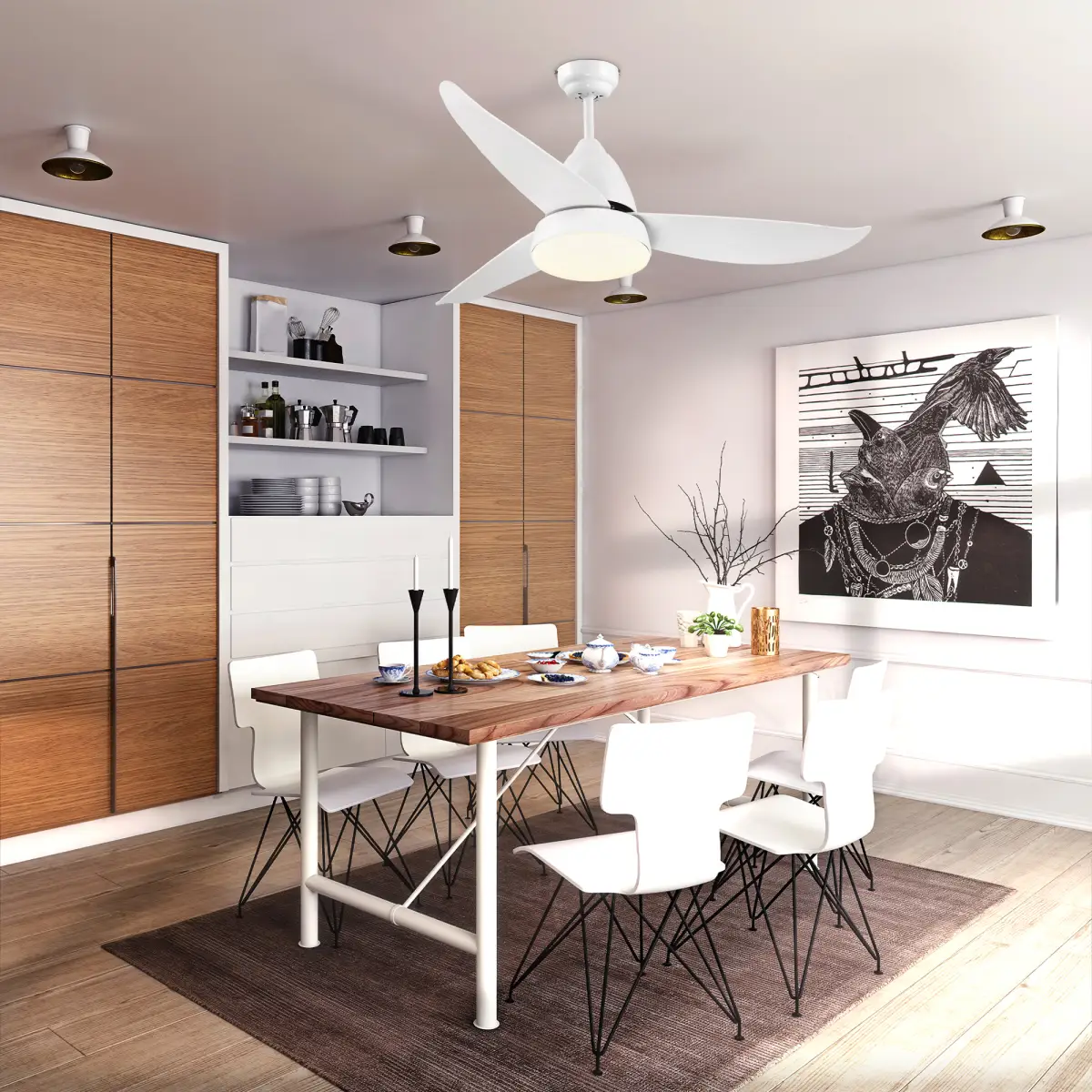 Reversible Ceiling Fan with Light, 3 Blades White LED Remote White by HOMCOM