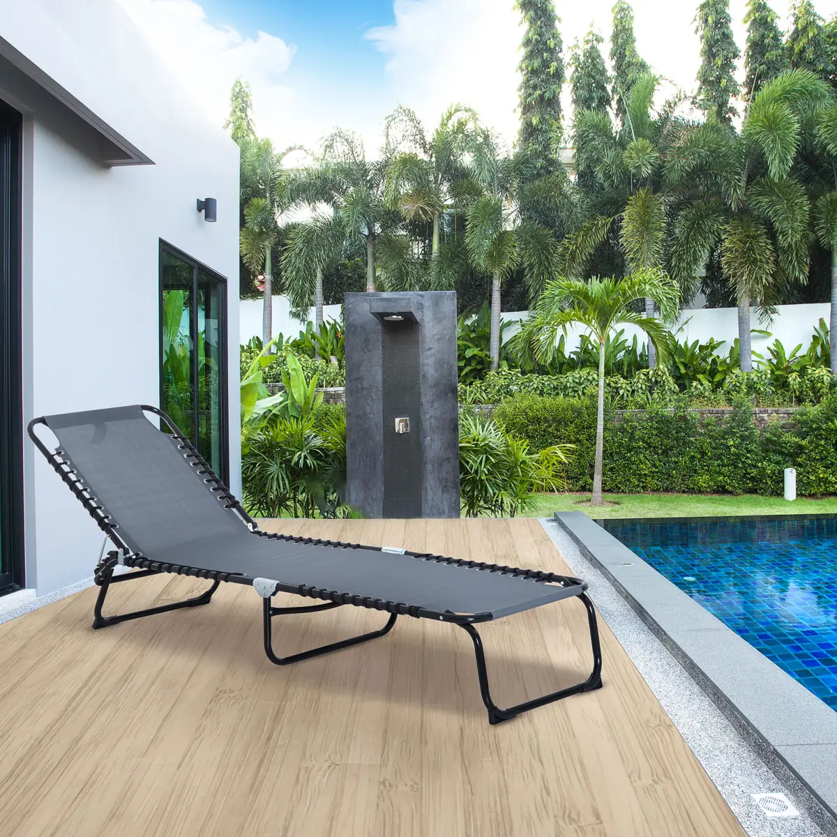 Foldable Sun Lounger Deck Beach Reclining Seat Bed Garden Chair Outsunny by Unbranded