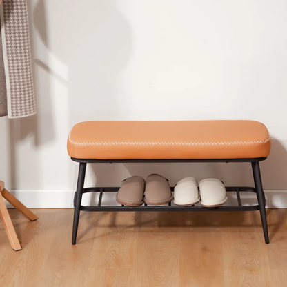 Leather Shoe Storage Bench by N/A