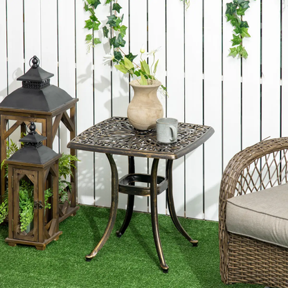 Outsunny 54 x 54cm Aluminium Outdoor Garden Side Table w/ Umbrella Hole, Bronze by Outsunny