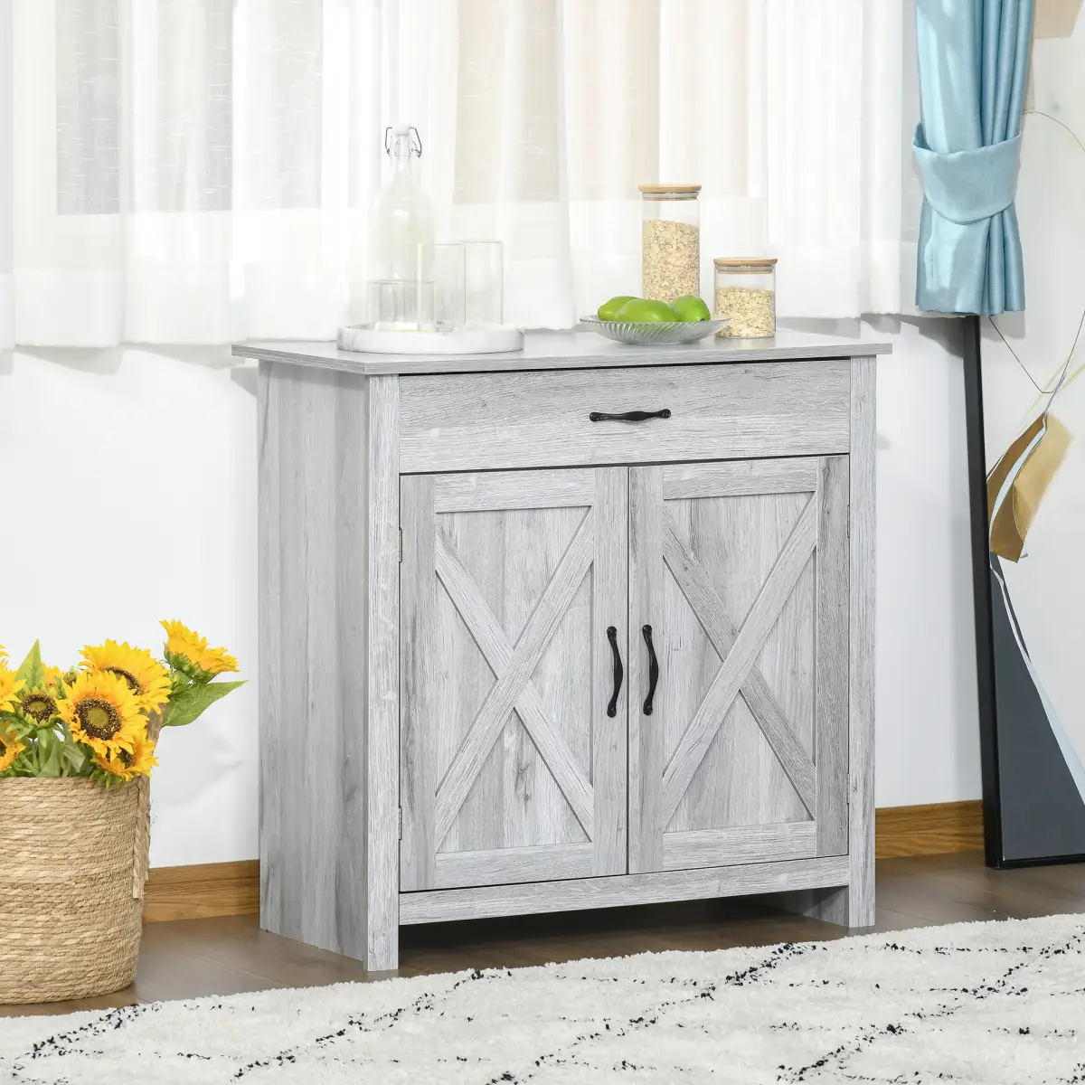 Farmhouse Barn Door Sideboard Buffet Storage Cabinet Coffee Bar Grey Grain by Unbranded