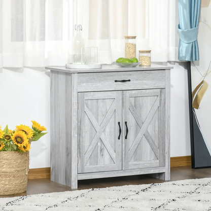 Farmhouse Barn Door Sideboard Buffet Storage Cabinet Coffee Bar Grey Grain by Unbranded