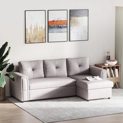 HOMCOM Linen-Look L-Shaped Sofa Bed w/ Storage Bed Sleeper Flat Studio Grey by Unbranded