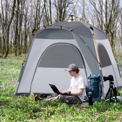 Outsunny Four Man Pop Up Tent Automatic Camping Backpacking Dome Shelter, Green by Outsunny