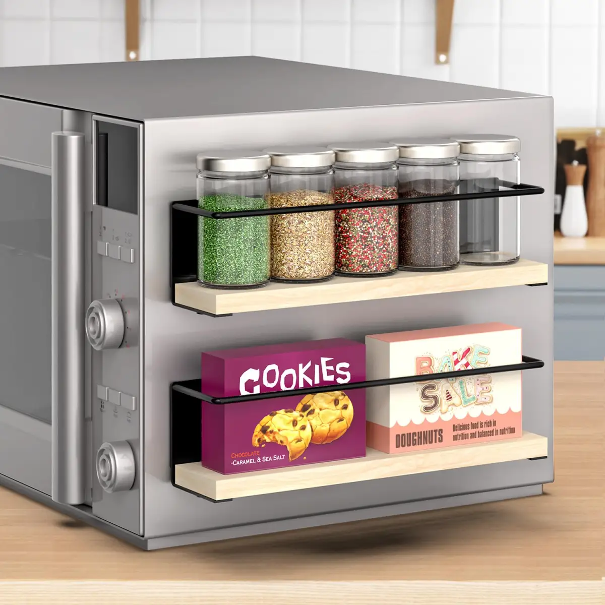 VINSANI 2pc MAGNETIC SPICE RACK WOODEN SHELF 1010420 by Vinsani
