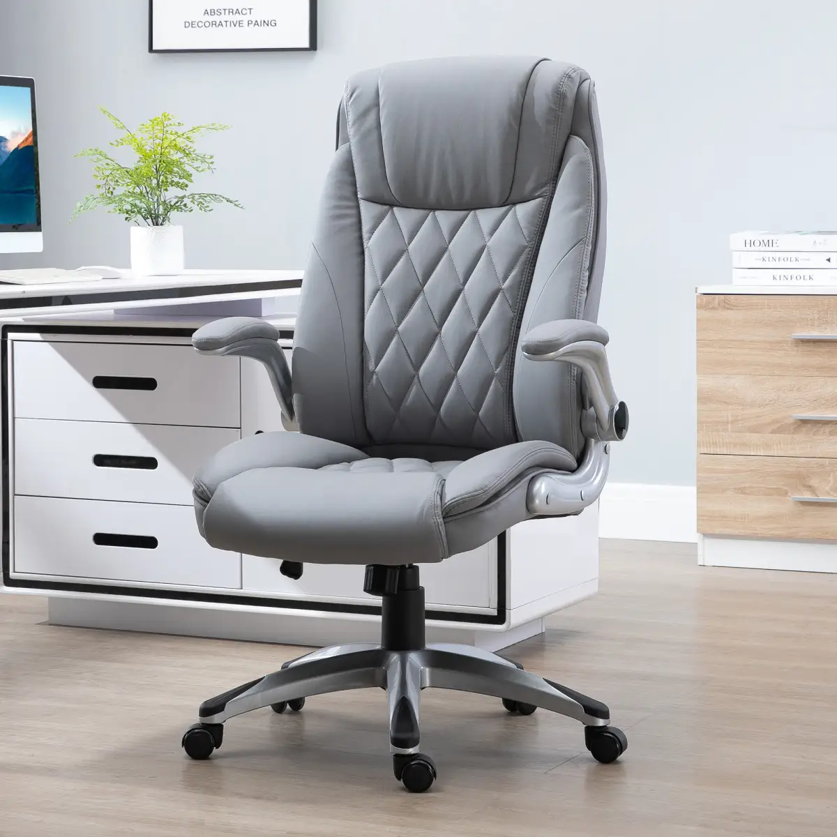 High Back Executive Office Chair Home Swivel PU Leather Chair, Grey by Vinsetto