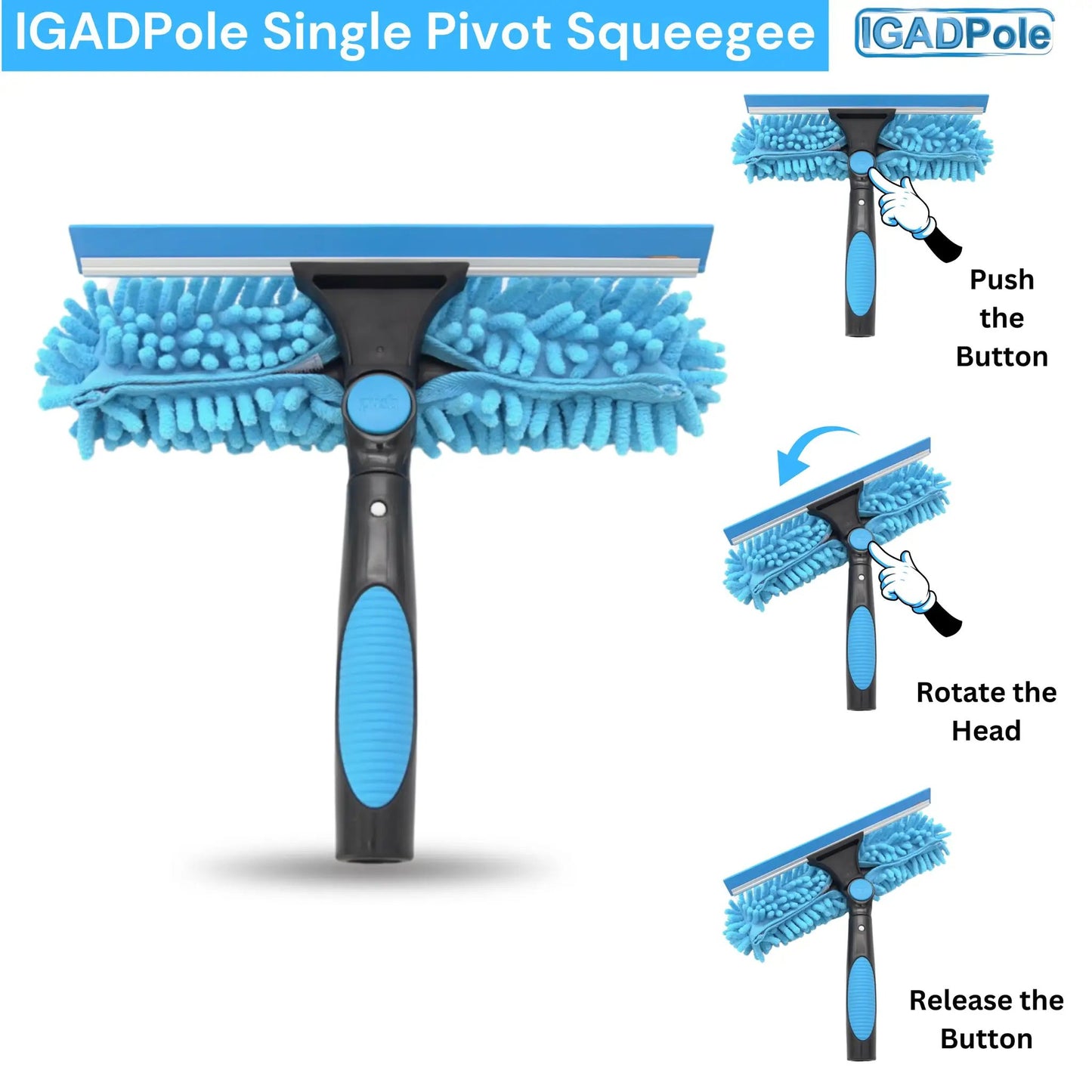 10ft Window Squeegee with Extension Pole, Window Cleaner Tool with 2-Stage Telescoping Pole, Window Cleaning Kit with 10ft Pole (3m) & Microfiber Cloths, 2 Blades Replacements & ACME Adapter by IGADPole