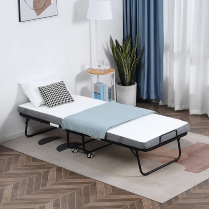 Folding Bed with 10cm Mattress, Portable Foldable Guest Bed Metal Frame by HOMCOM