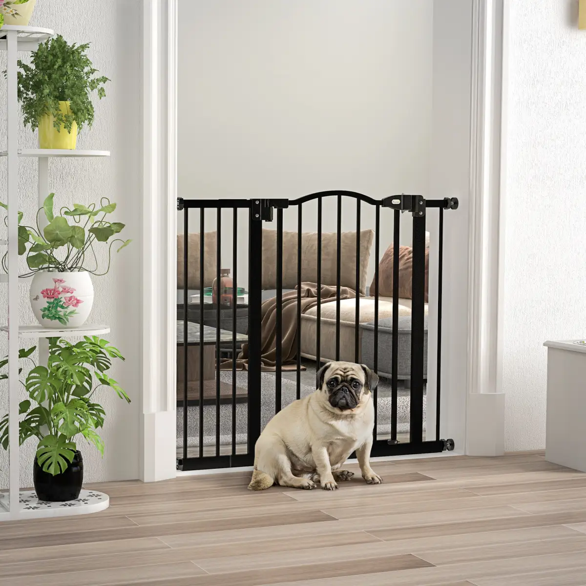 PawHut 74-94cm Adjustable Metal Pet Gate Safety Barrier w/ Auto-Close Black by PawHut