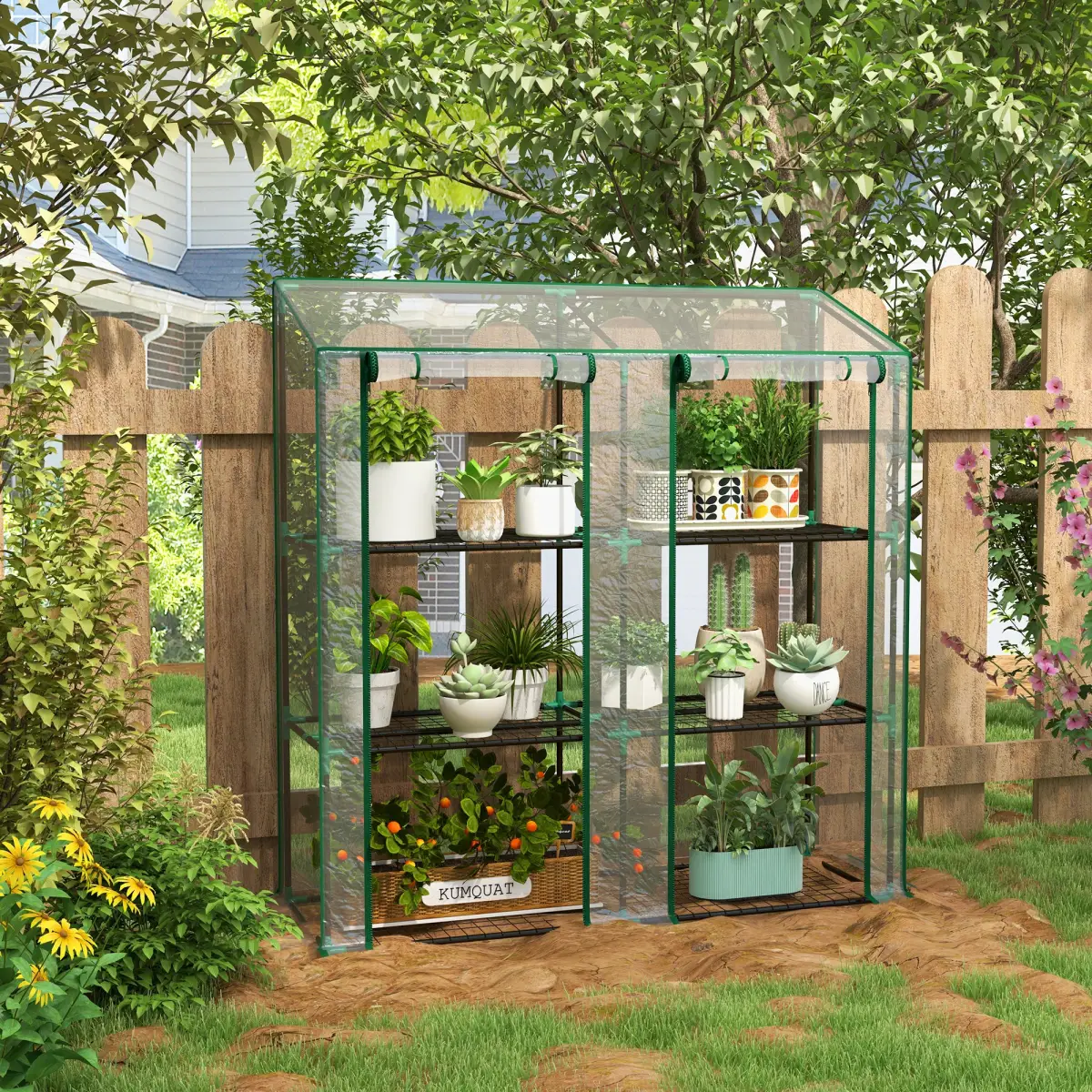 Outsunny Mini Green House with 3 Tier Shelves, 151H x 143W x 46Dcm, Clear by Outsunny