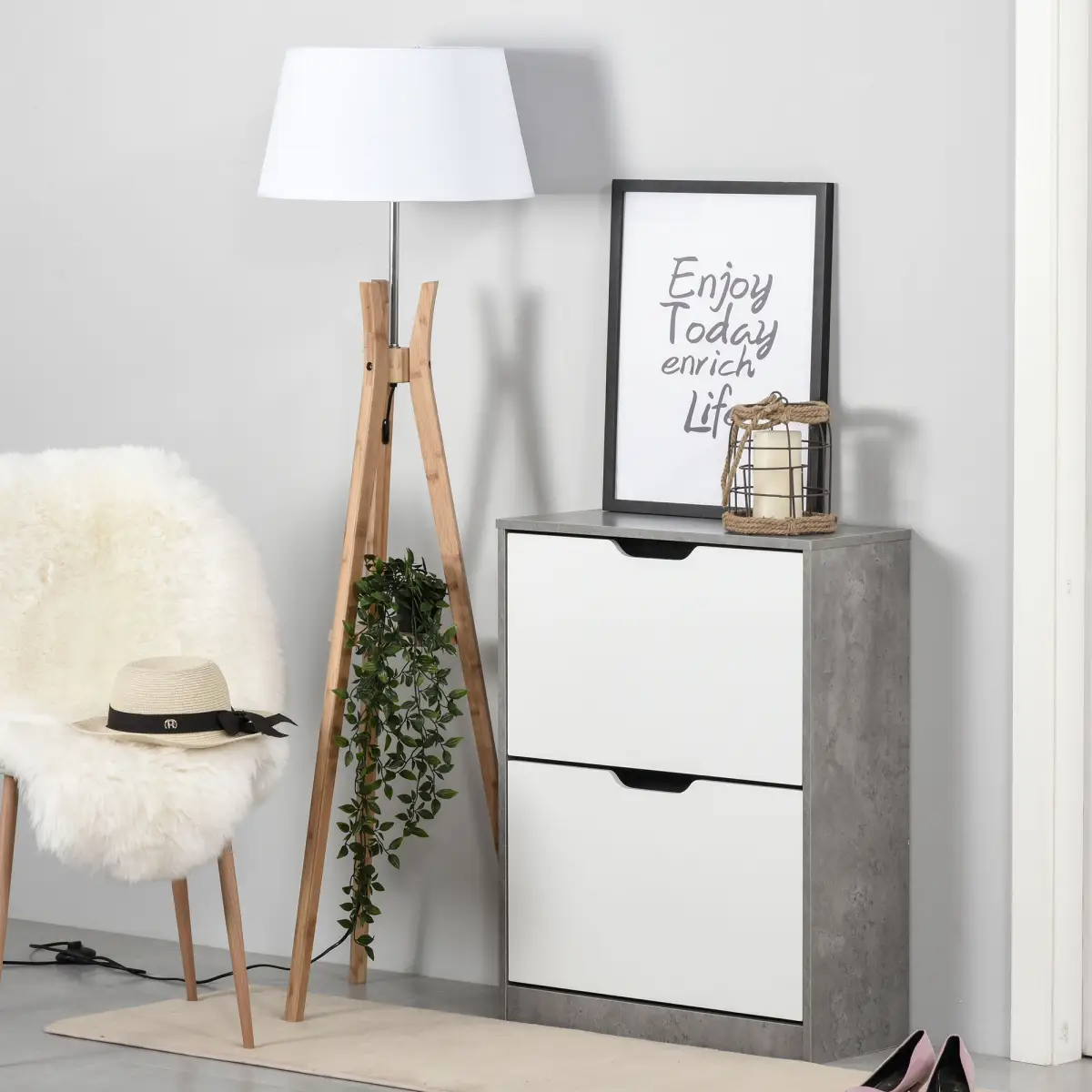 Two Drawer Shoe Cabinet Home Storage Organiser Groove Handles Hallway HOMCOM by Unbranded