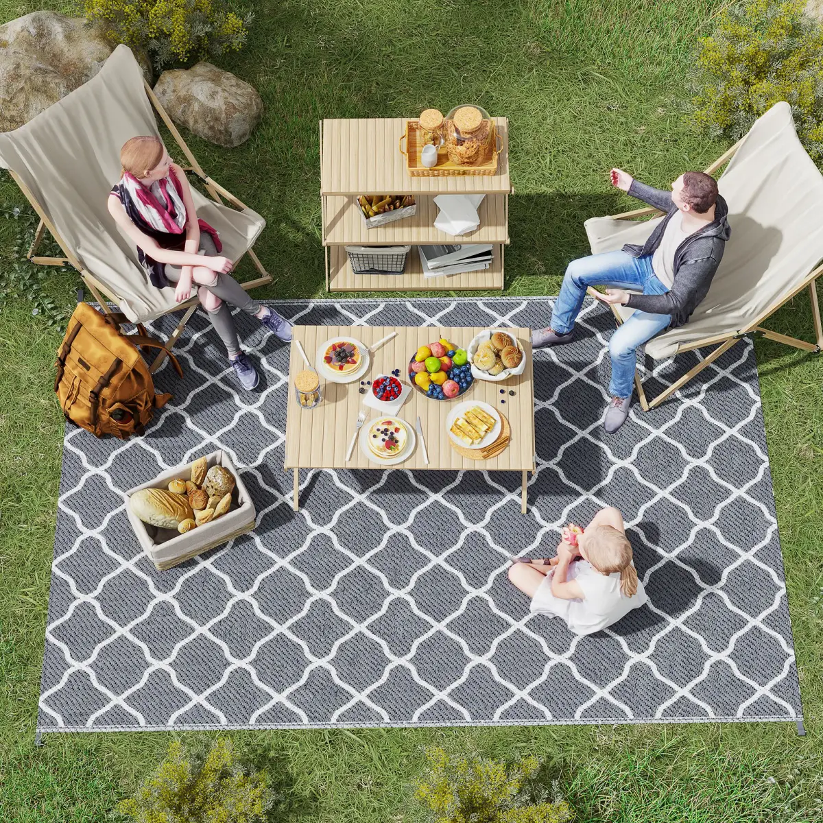 Reversible Outdoor Rug W/ Carry Bag for RV Camping Beach, 182 x 274 cm, Grey by Outsunny