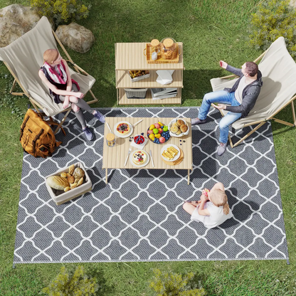 Reversible Outdoor Rug W/ Carry Bag for RV Camping Beach, 182 x 274 cm, Grey by Outsunny