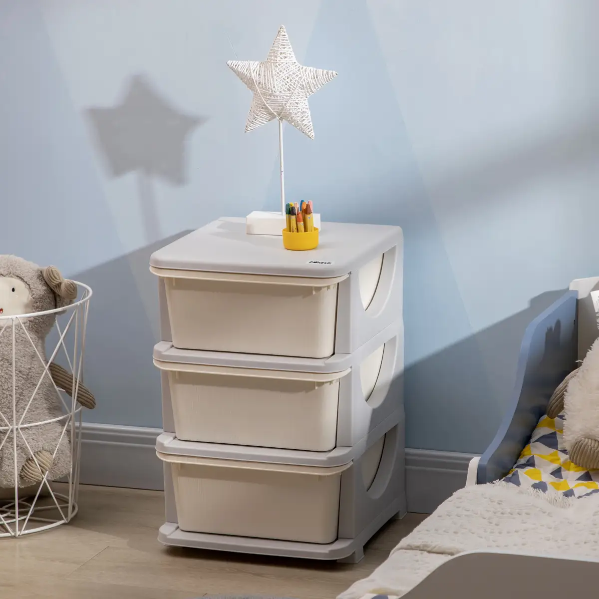HOMCOM Kids Storage Unit w/ Three Drawers Three-Tier Chest Vertical Dresser by Unbranded