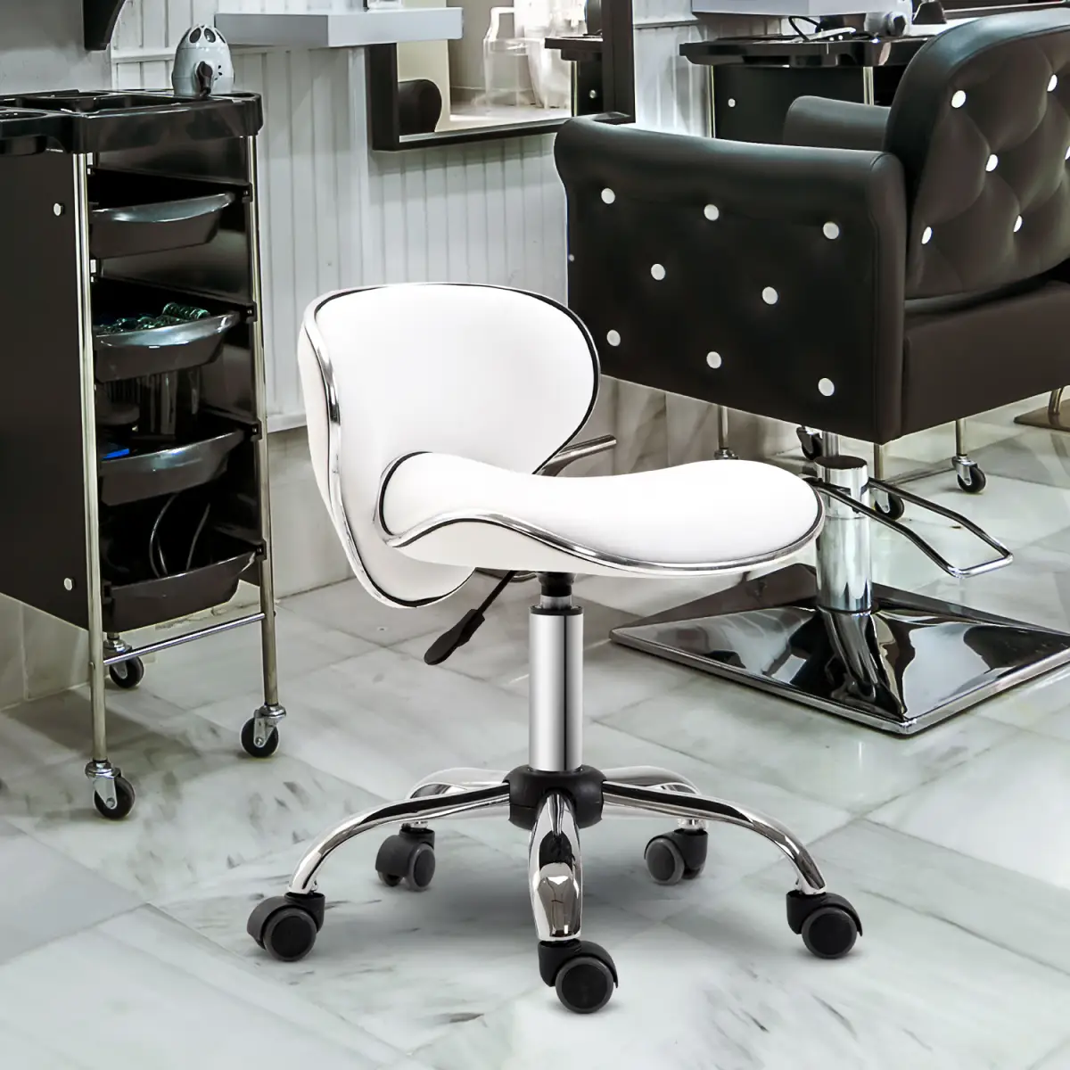 Office Chair Beauty Salon Rolling Technician Stool Chair Low Back White HOMCOM by Unbranded