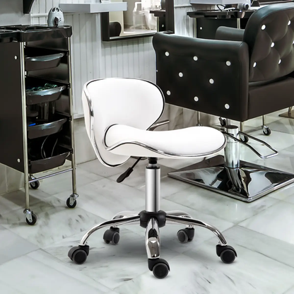 Office Chair Beauty Salon Rolling Technician Stool Chair Low Back White HOMCOM by Unbranded