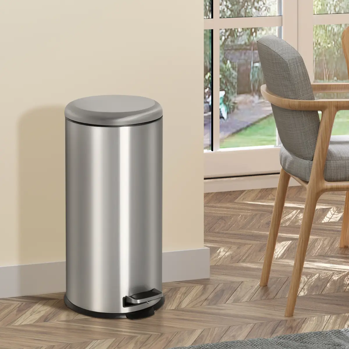 30L Pedal Bin, ?29.2 cm-Black/Silver by HOMCOM