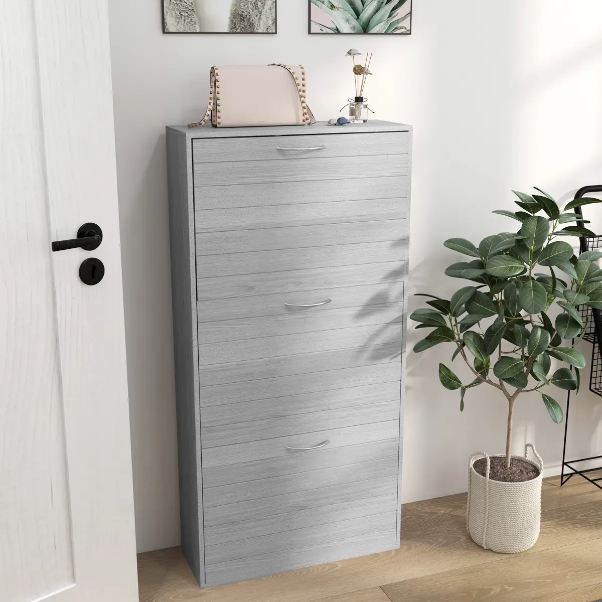 HOMCOM Slim Shoe Storage Cabinet with 3 Flip Drawers for 12 Pair of Shoes by HOMCOM