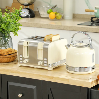 HOMCOM 1.7L 3000W Fast Boil Electric Kettle and 4 Slice Toaster Set, Cream by HOMCOM