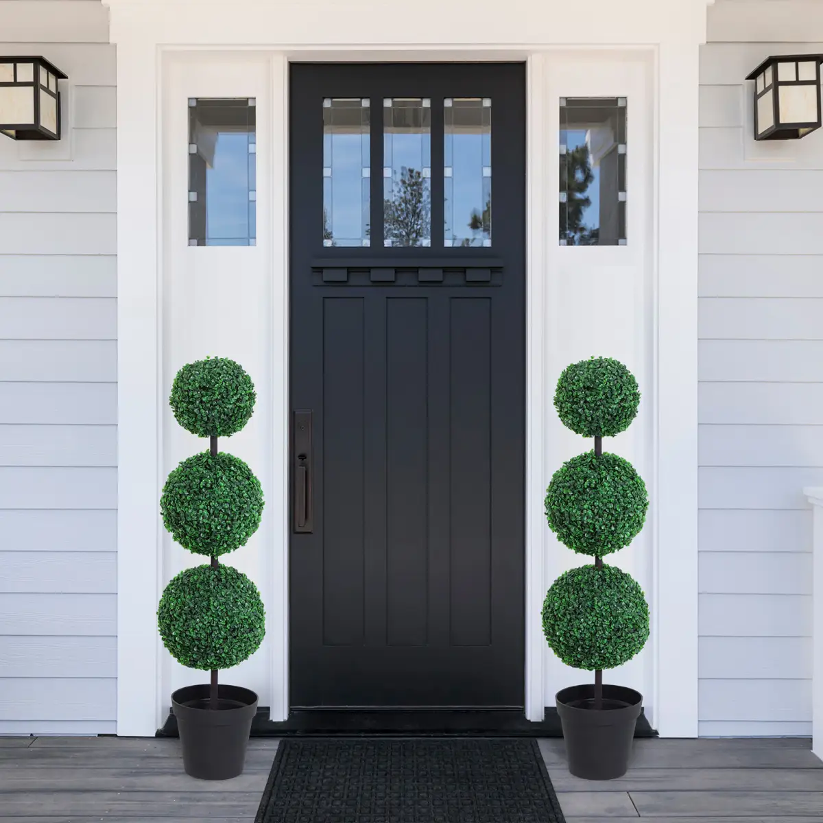 PE Set of 2 Artificial Boxwood Three Balls Topiary Plant Tree's Green by Outsunny