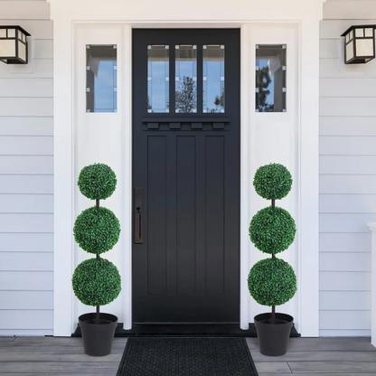 PE Set of 2 Artificial Boxwood Three Balls Topiary Plant Tree's Green by Outsunny
