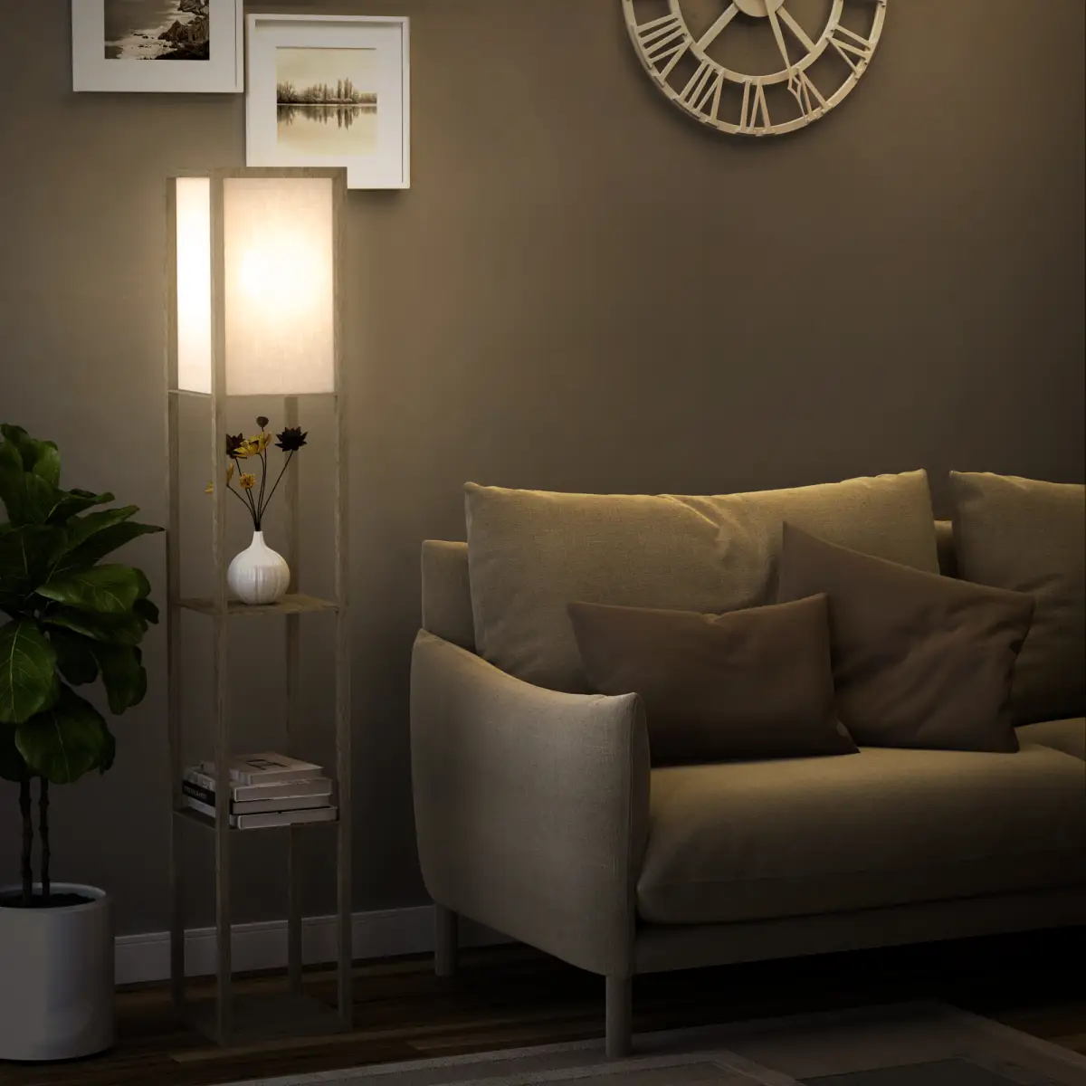 4-Tier Floor Lamp, Floor Light with Storage Shelf White and Oak 3-Tier by HOMCOM