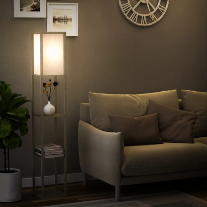 4-Tier Floor Lamp, Floor Light with Storage Shelf White and Oak 3-Tier by HOMCOM