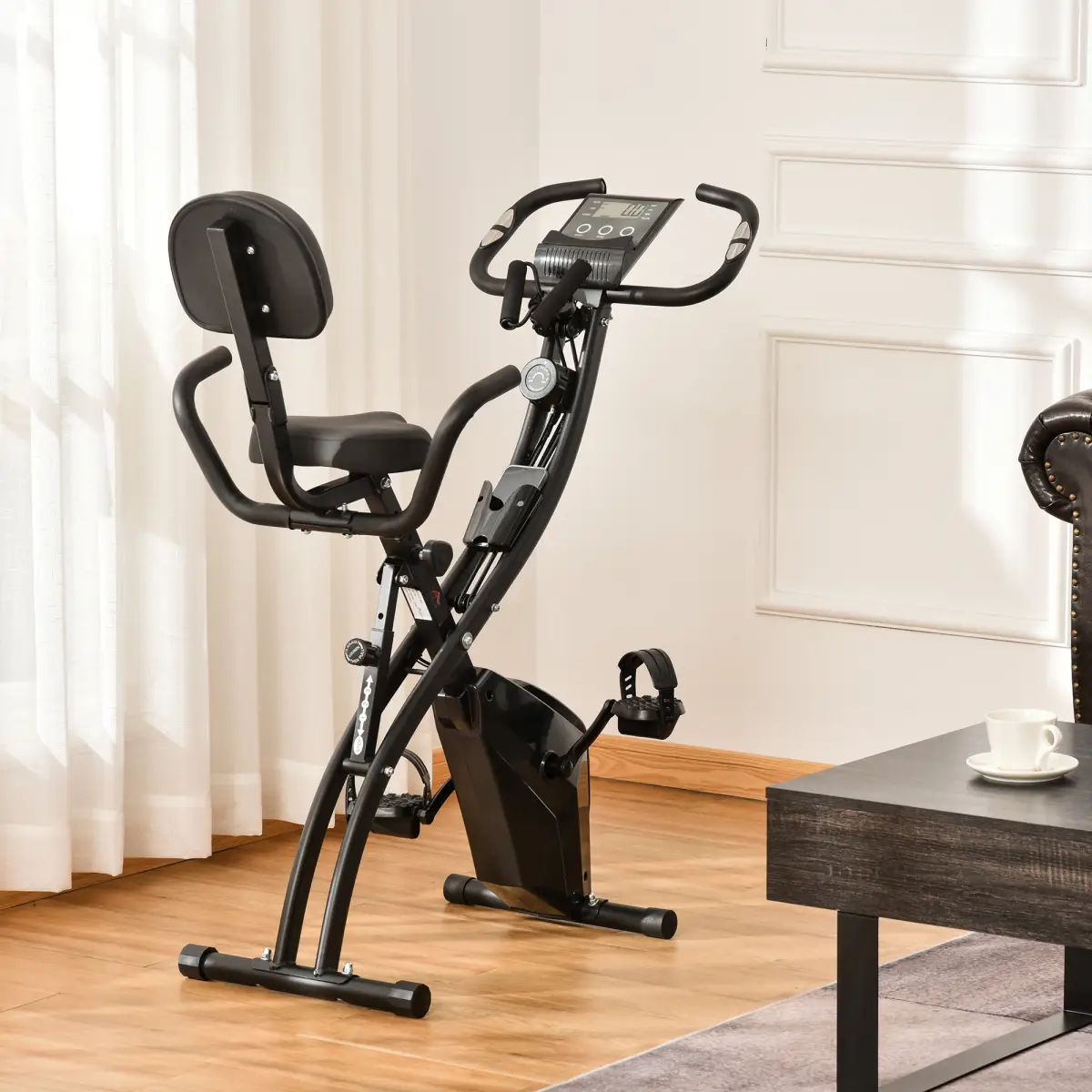 2-In-1 Upright Exercise Bike 8-Level Adjustable with Pulse Sensor Black HOMCOM by Unbranded