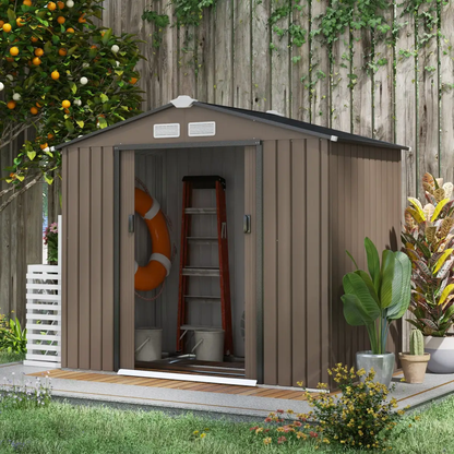Garden Shed Storage Unit w/Locking Door Floor Foundation Vent Brown by Outsunny