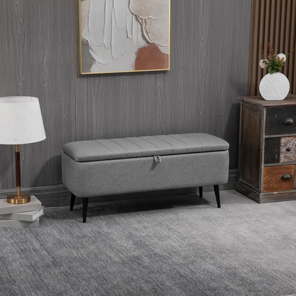 Storage Ottoman Bench, Linen Fabric Footstool with Steel Legs Grey by HOMCOM