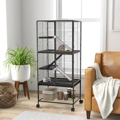 PawHut Ferret Cage 136cm Rolling Small Animal Cage w/ 3 Doors, Storage Shelf by PawHut