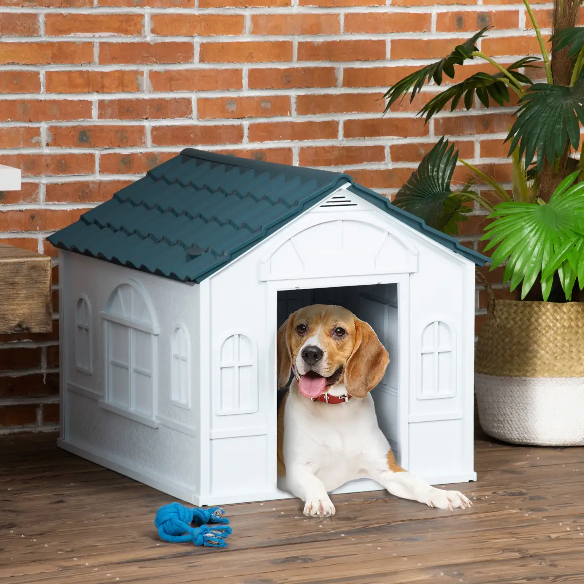 PawHut Weather-Resistant Dog House, Puppy Shelter for Medium Dogs - Blue by PawHut