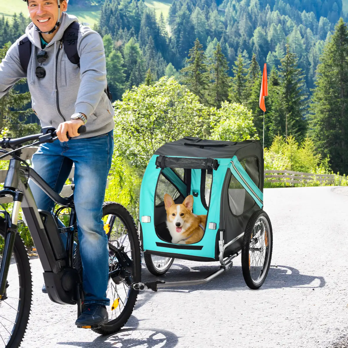 Pet Bicycle Trailer Dog Cat Bike Carrier Water Resistant W/ Hitch Coupler Green by Pawhut