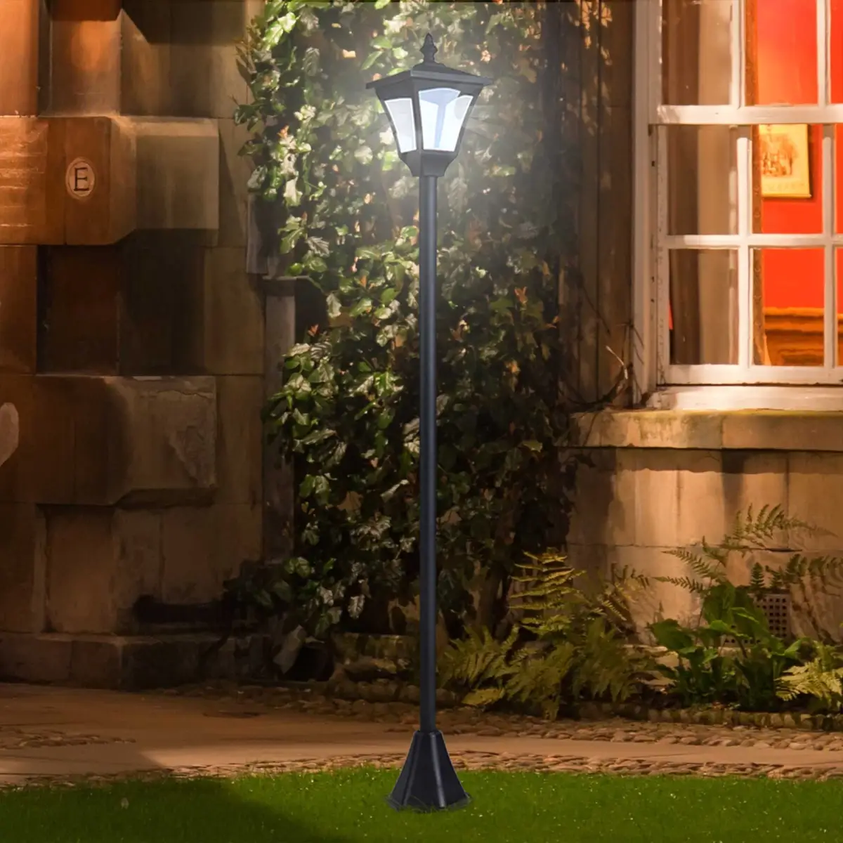 Outdoor Garden Solar Post Lamp Dimmable LED Lantern Bollard 1.2M Tall Black by Outsunny