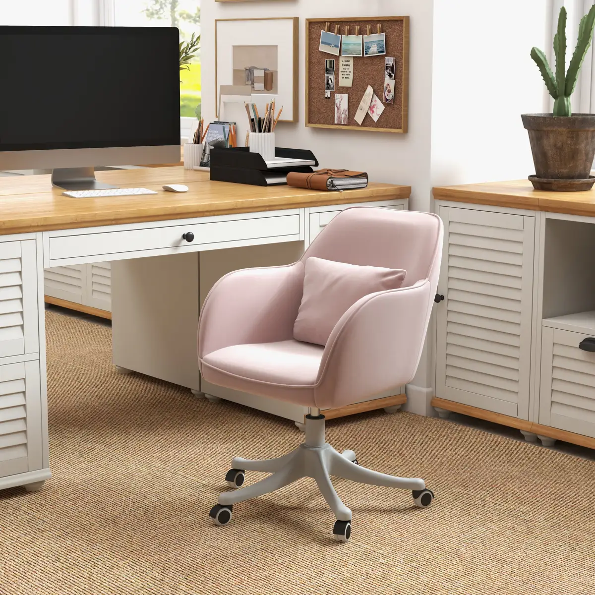 Office Chair with Rechargeable Electric Vibration Massage Lumbar Pillow, Wheels by Vinsetto