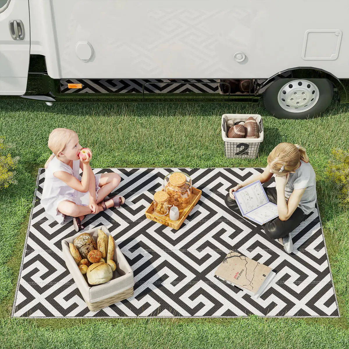 121x182cm Reversible Outdoor Rug Portable Plastic Straw RV Outsunny by Unbranded